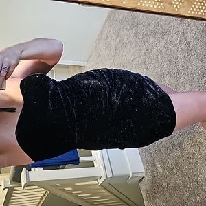 STUNNING HAUTE MONDE SPARKLING LBD STRAPLESS WITH SIDE RUFFLES